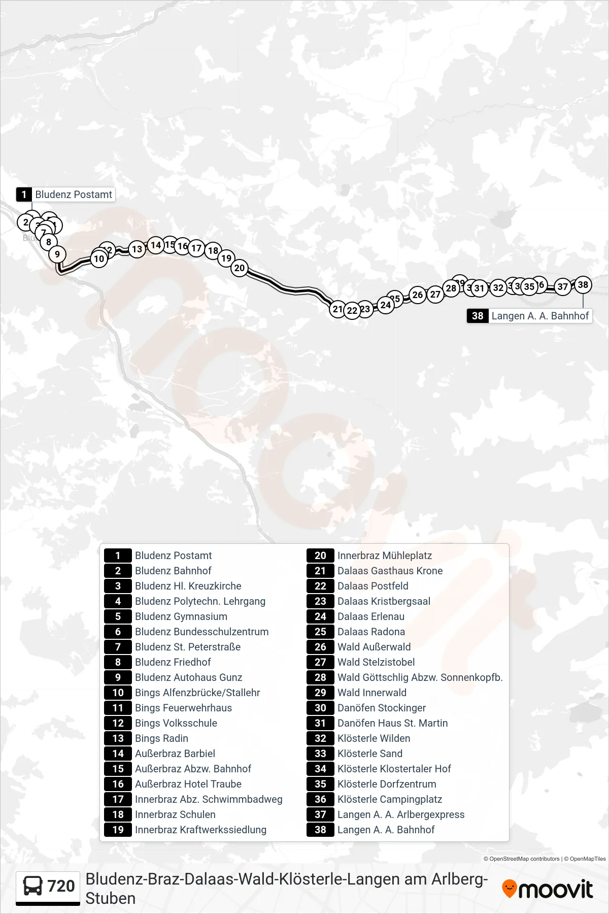 720 bus Line (Langen A. A. Bahnhof) route and stops on a map