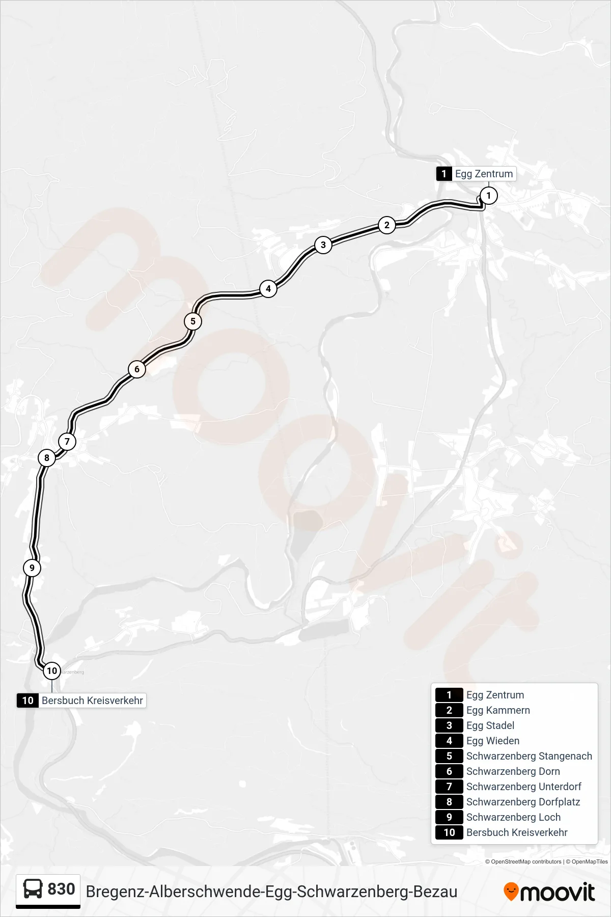 830 bus Line (Bersbuch Kreisverkehr) route and stops on a map