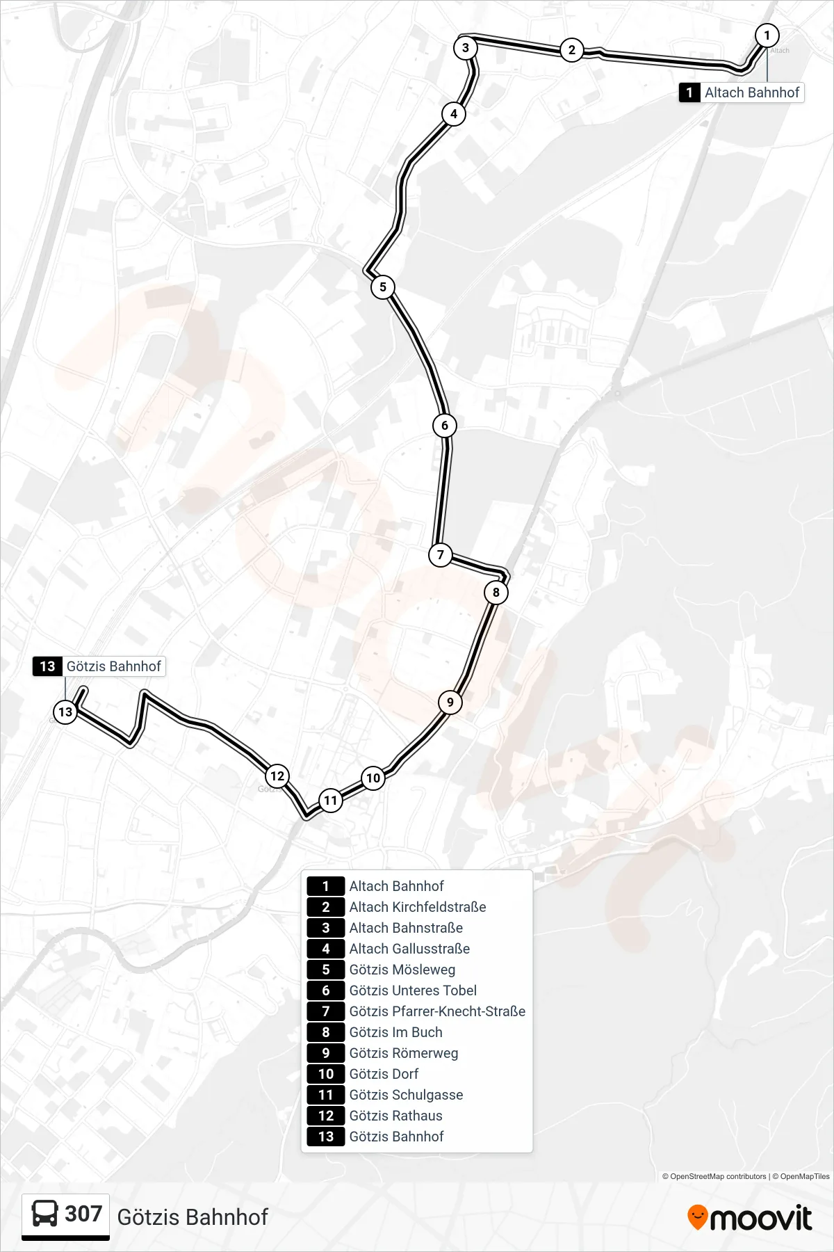Linie 307 (Bus) Richtung Götzis Bahnhof: Route und Haltestellen auf der Karte