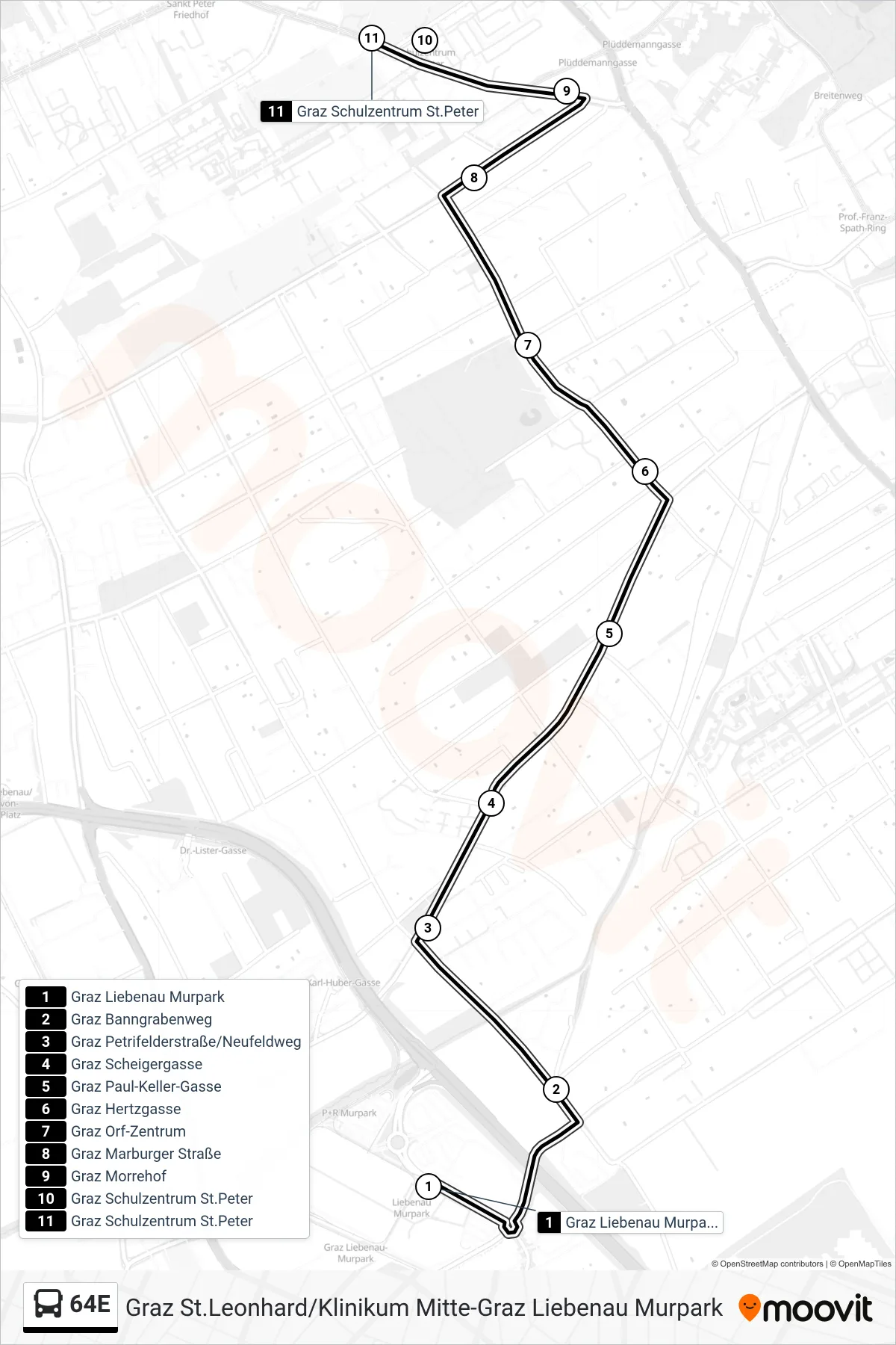 Linie 64E (Bus) Richtung Sz St. Peter: Route und Haltestellen auf der Karte