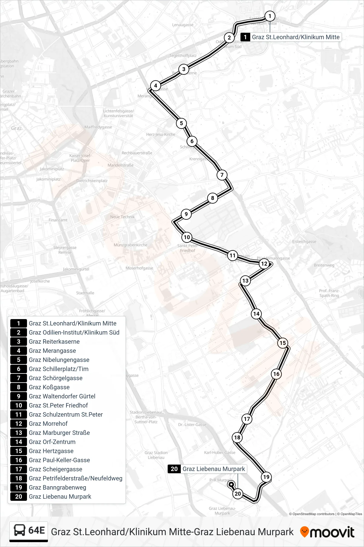 Linie 64E (Bus) Richtung Liebenau: Route und Haltestellen auf der Karte