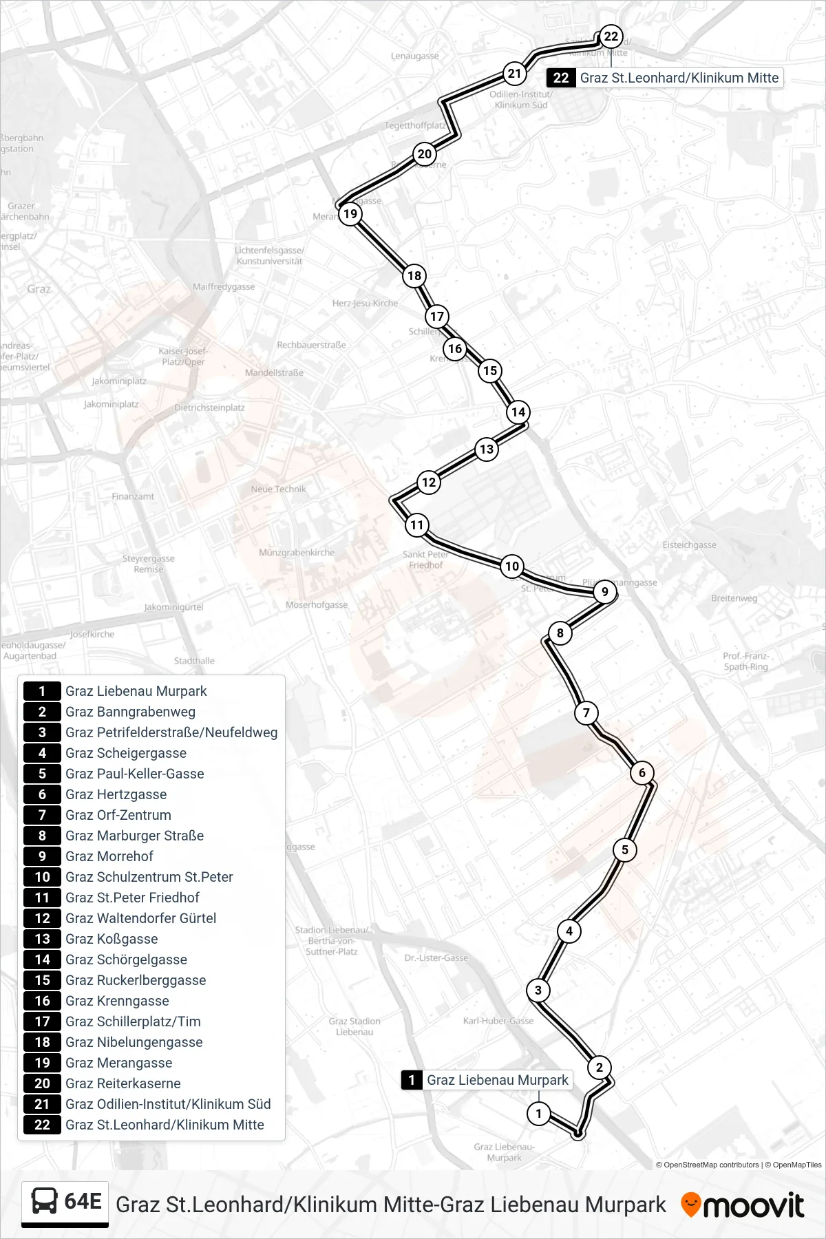 Linie 64E (Bus) Richtung St.Leonhard: Route und Haltestellen auf der Karte