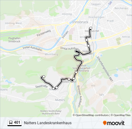 401 Route Fahrpläne, Haltestellen & Karten Natters Landeskrankenhaus