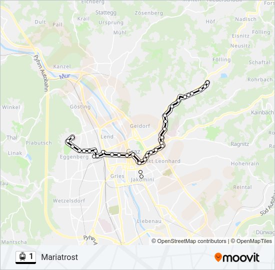 Straßenbahnlinie 1 Karte