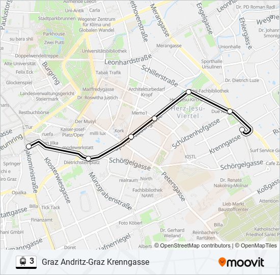 Straßenbahnlinie 3 Karte