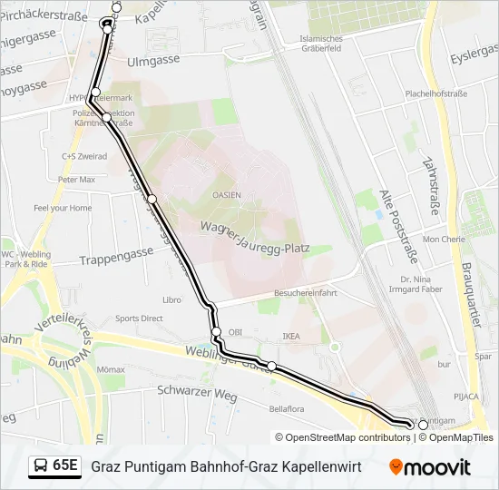 65E Bus Line Map