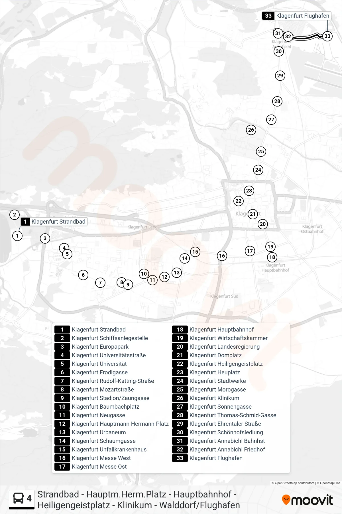 Linie 4 (Bus) Richtung Flughafen/Airport: Route und Haltestellen auf der Karte
