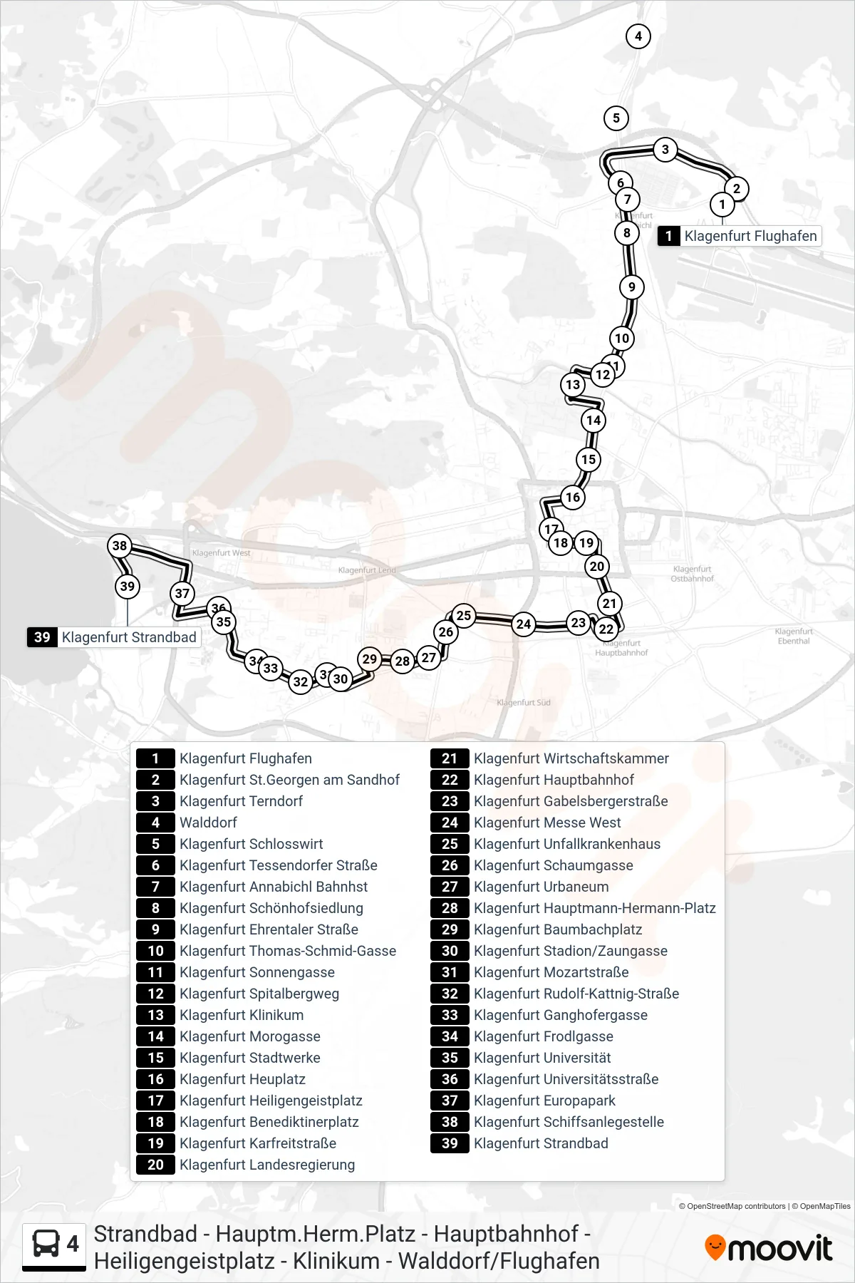 4 bus Line (Strandbad) route and stops on a map