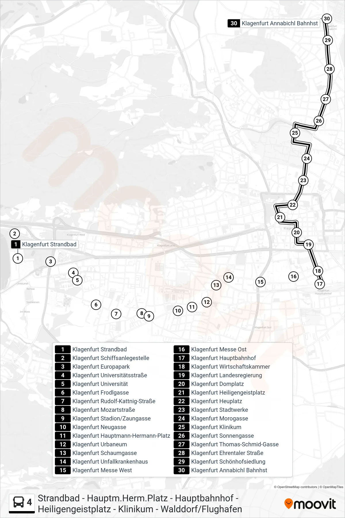 4 bus Line (Annabichl) route and stops on a map