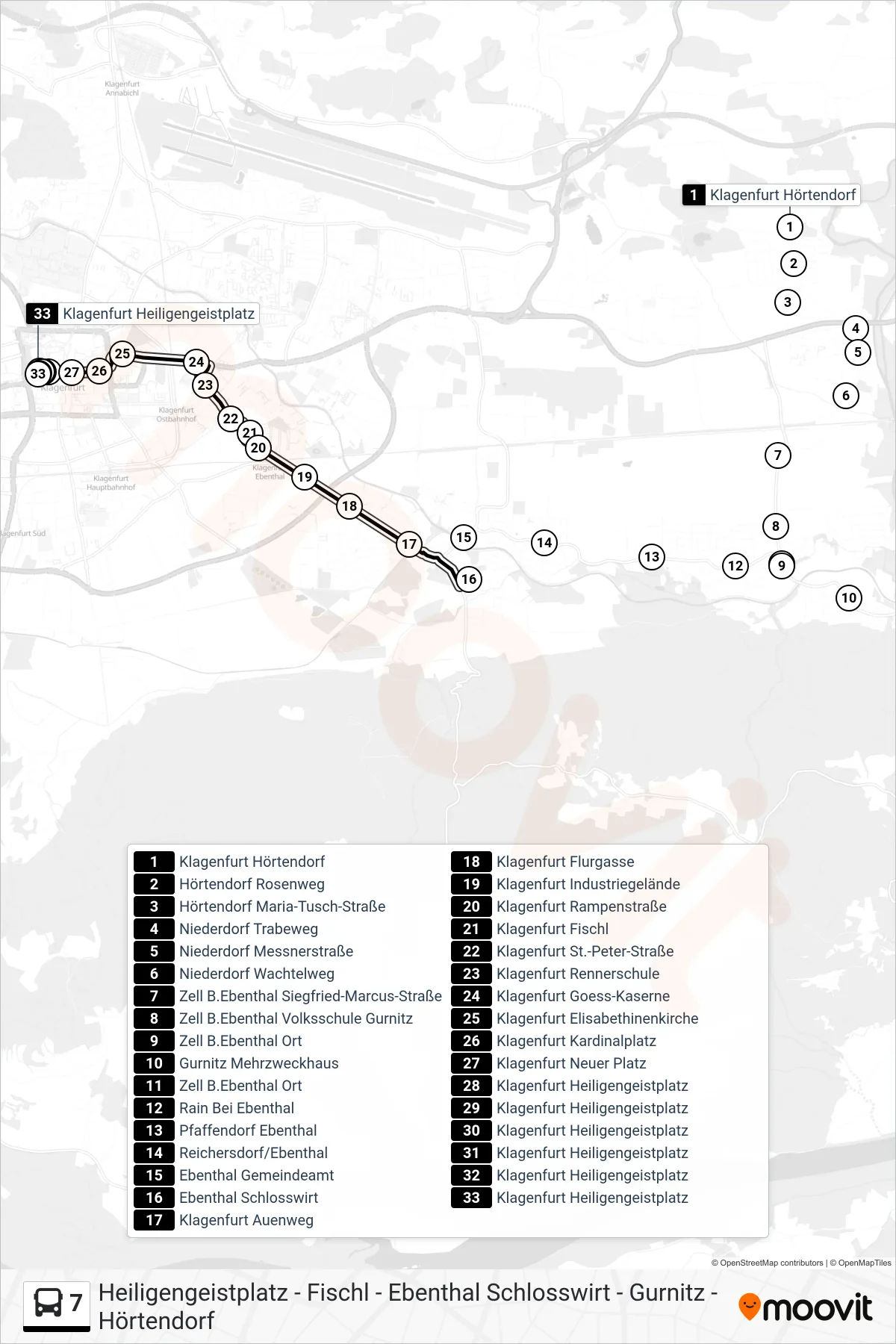 7 bus Line (Heiligengeistplatz) route and stops on a map