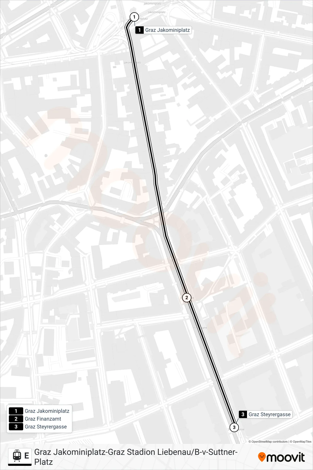Linie E (Straßenbahn) Richtung Steyrergasse: Route und Haltestellen auf der Karte