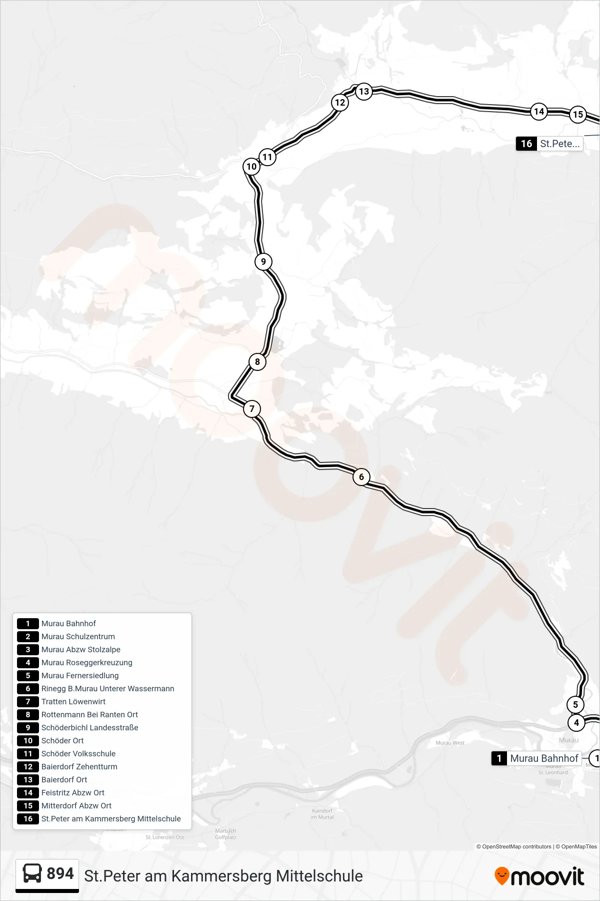894 bus Line (St.Peter am Kammersberg Mittelschule) route and stops on a map