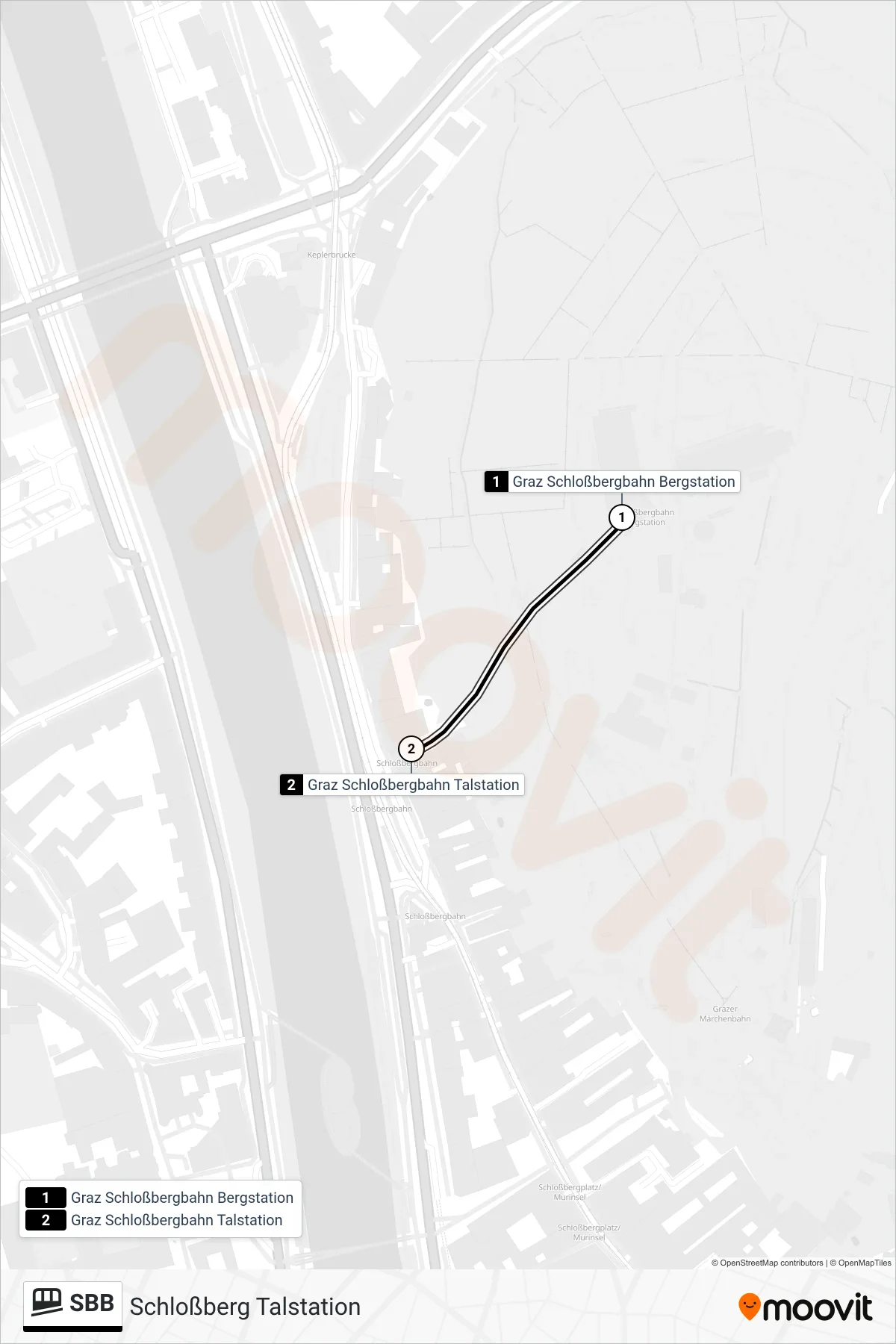 Linie SBB (Seilbahn) Richtung Schloßberg Talstation: Route und Haltestellen auf der Karte