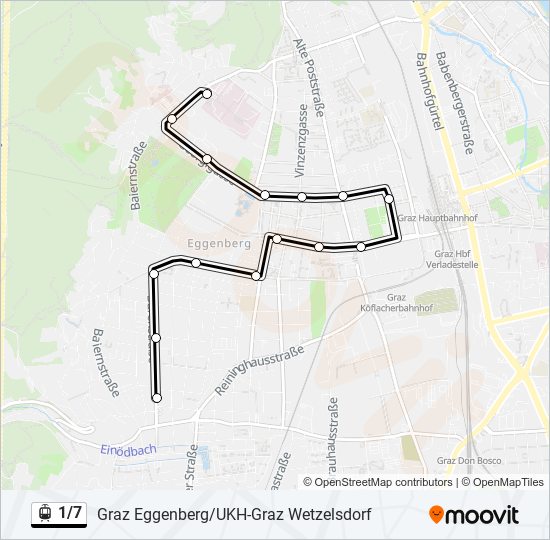 Straßenbahnlinie 1/7 Karte