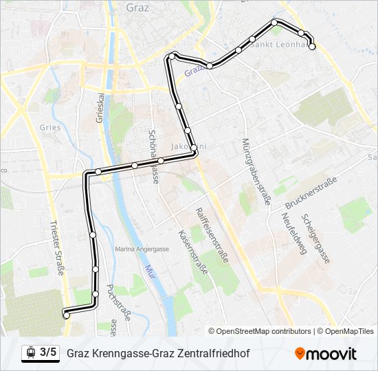 Straßenbahnlinie 3/5 Karte