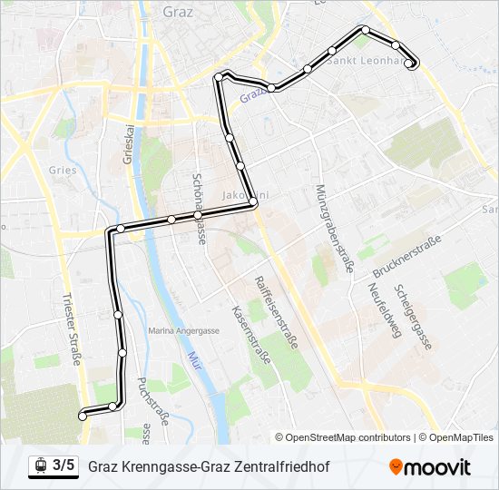 Straßenbahnlinie 3/5 Karte