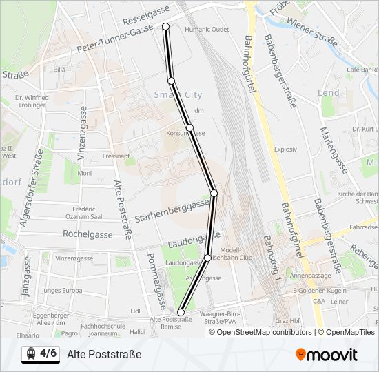 Straßenbahnlinie 4/6 Karte