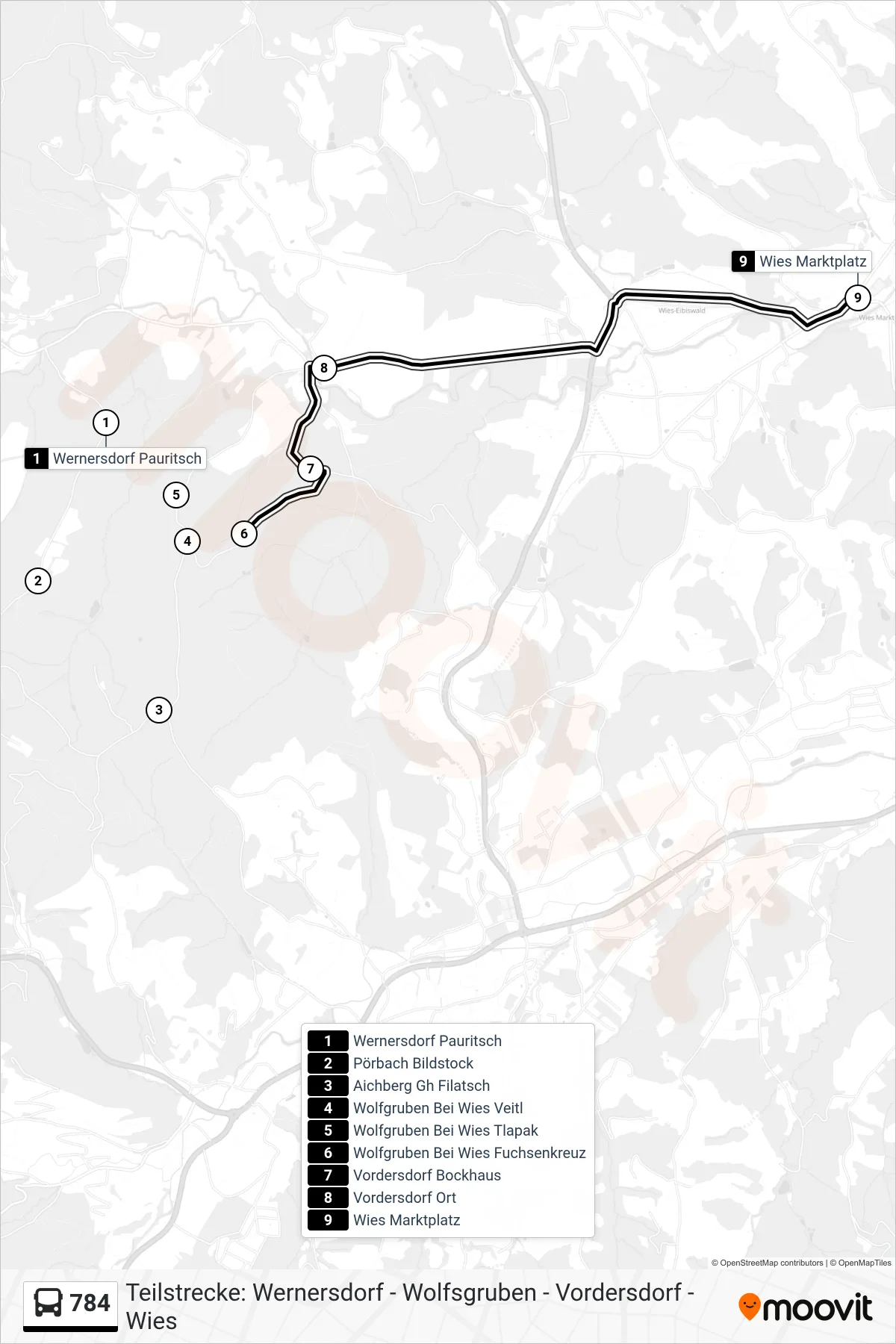 Linie 784 (Bus) Richtung Wies Marktplatz: Route und Haltestellen auf der Karte