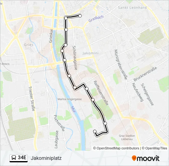 34E Bus Line Map