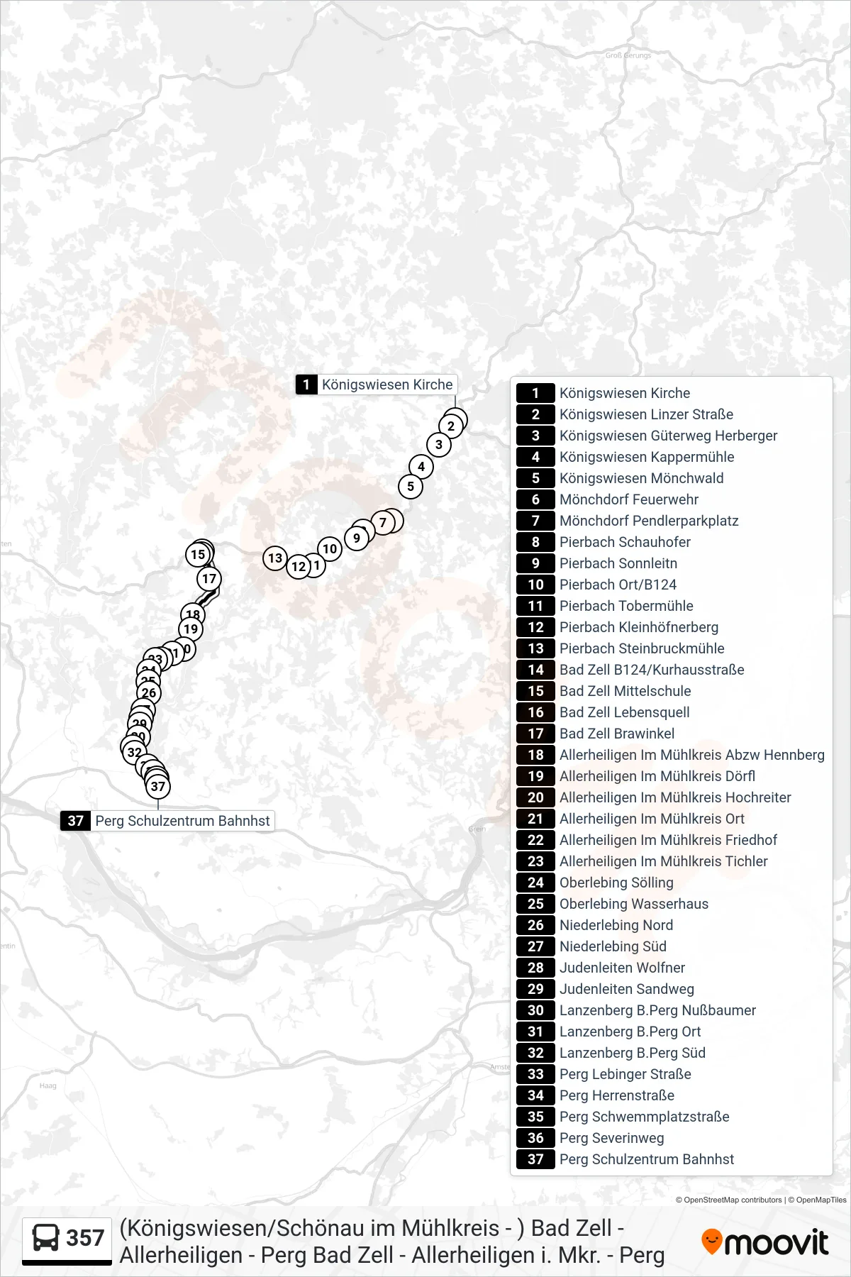 357 bus Line (Perg Schulzentrum Bahnhst) route and stops on a map