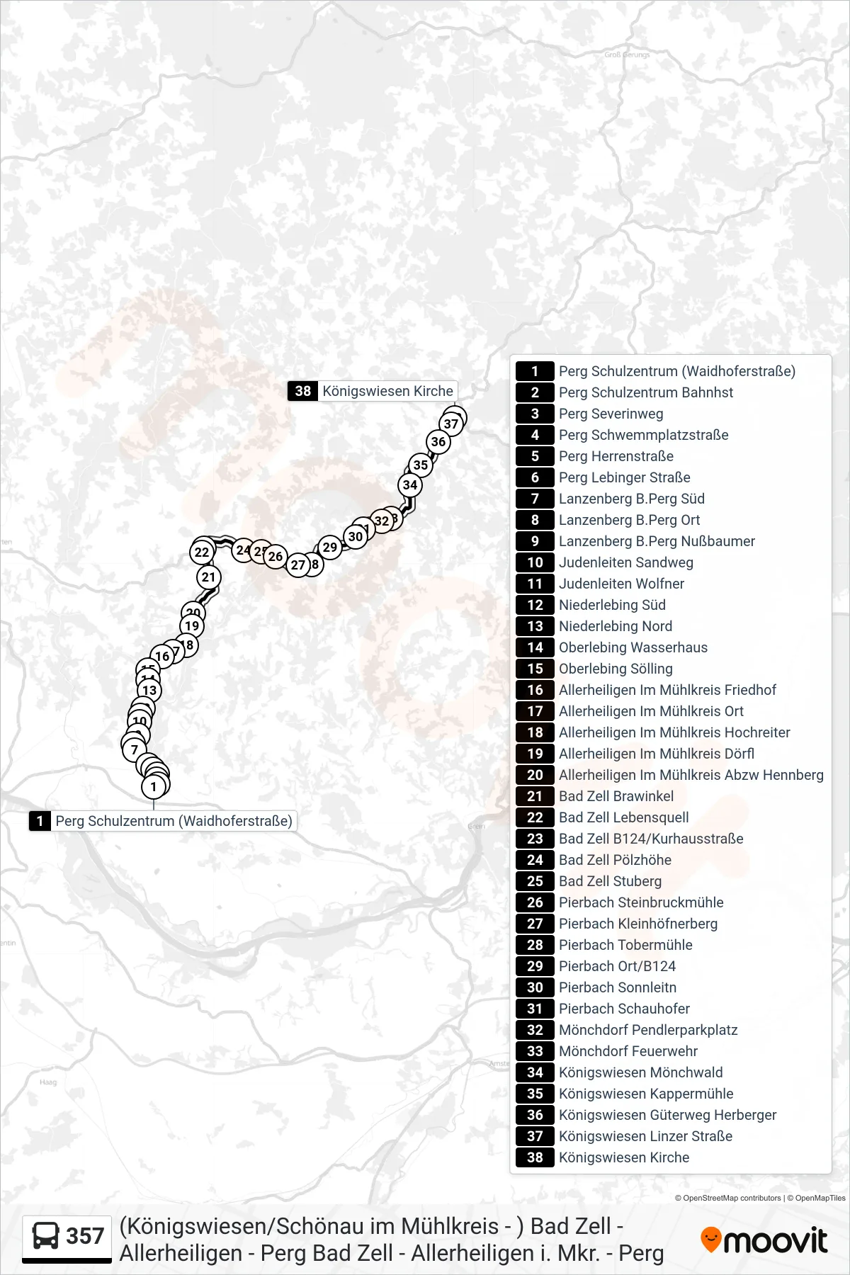 357 bus Line (Königswiesen Kirche) route and stops on a map