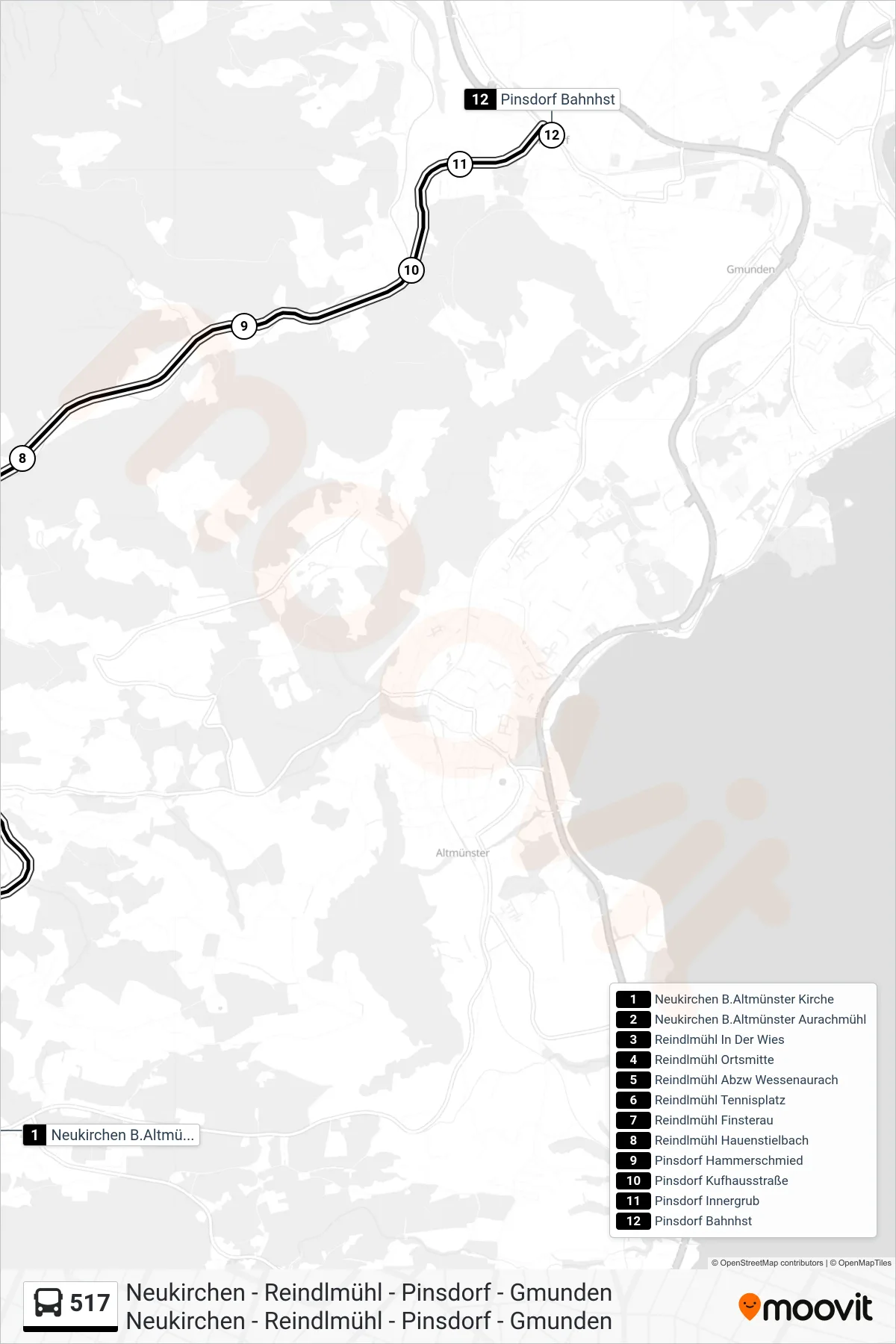 Linie 517 (Bus) Richtung Pinsdorf Bahnhst: Route und Haltestellen auf der Karte