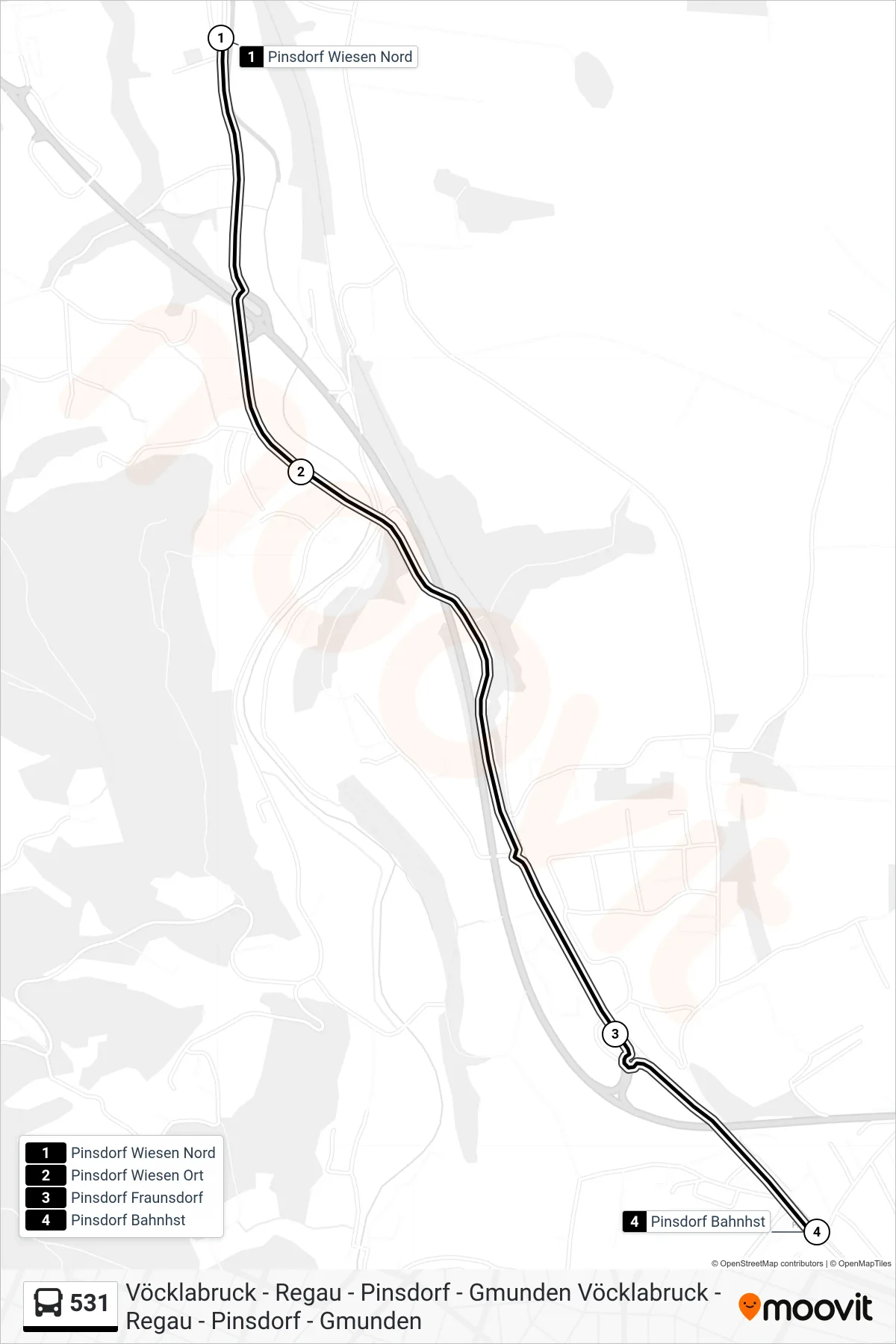 531 bus Line (Pinsdorf Bahnhst) route and stops on a map
