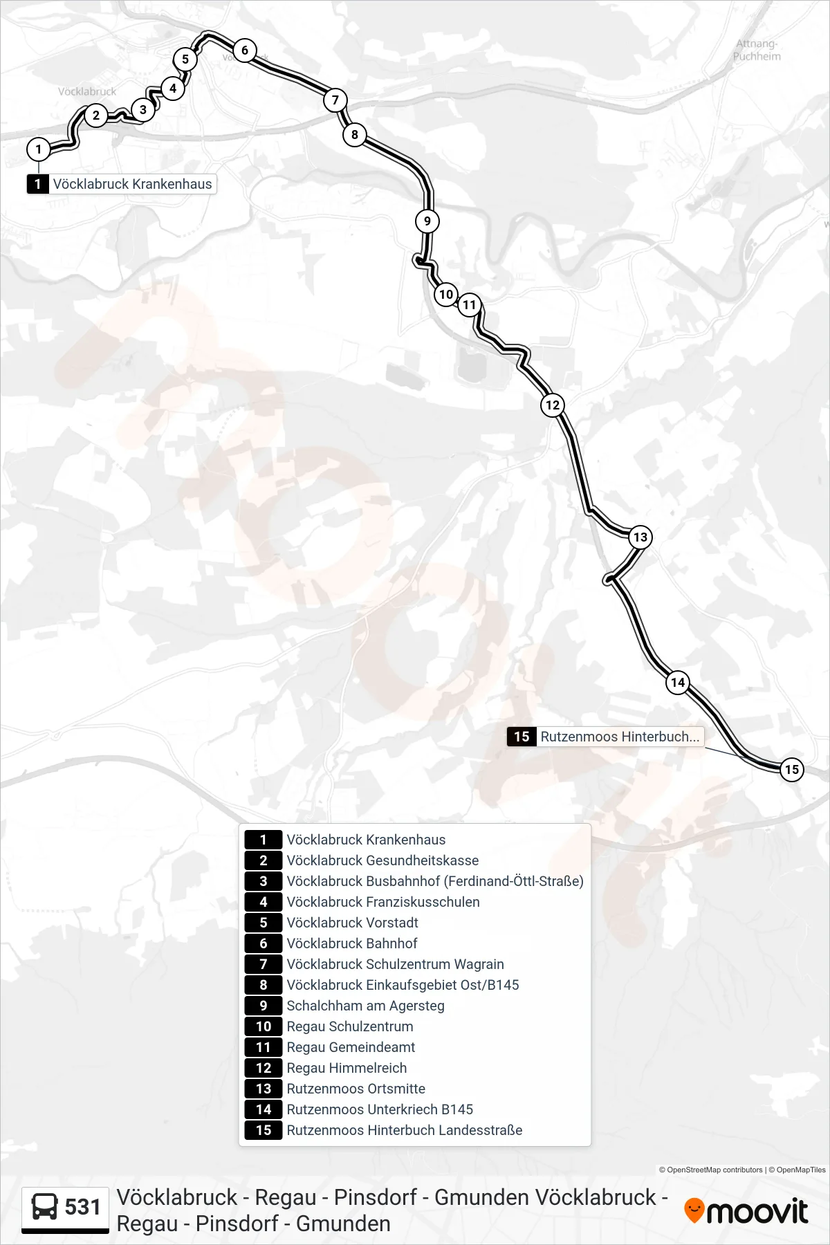 Linie 531 (Bus) Richtung Rutzenmoos Hinterbuch Landesstraße: Route und Haltestellen auf der Karte