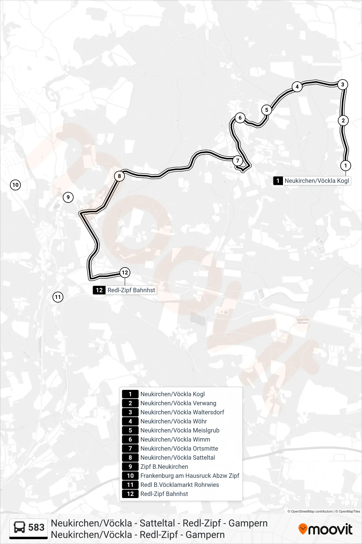 Linie 583 (Bus) Richtung Redl-Zipf Bahnhst: Route und Haltestellen auf der Karte