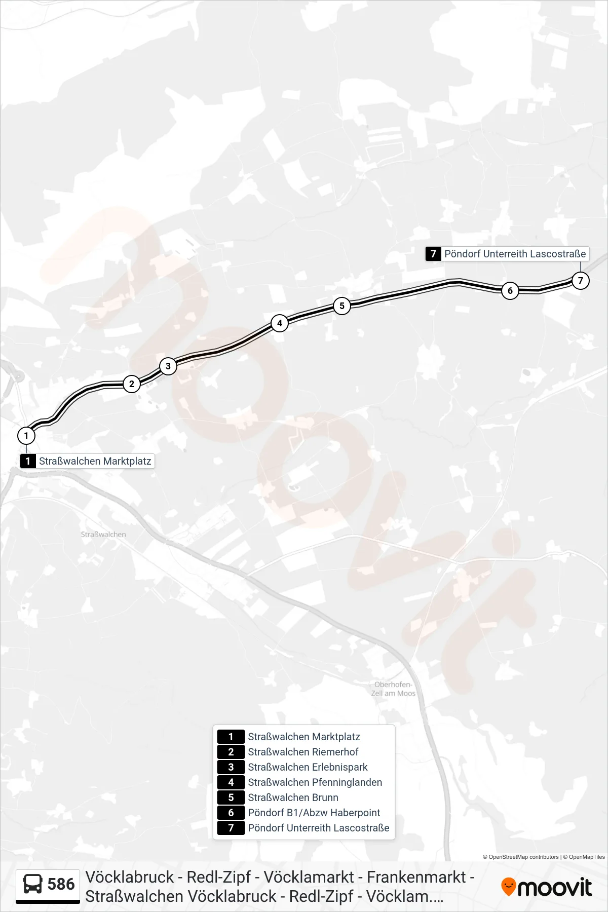 Linie 586 (Bus) Richtung Pöndorf Unterreith Lascostraße: Route und Haltestellen auf der Karte