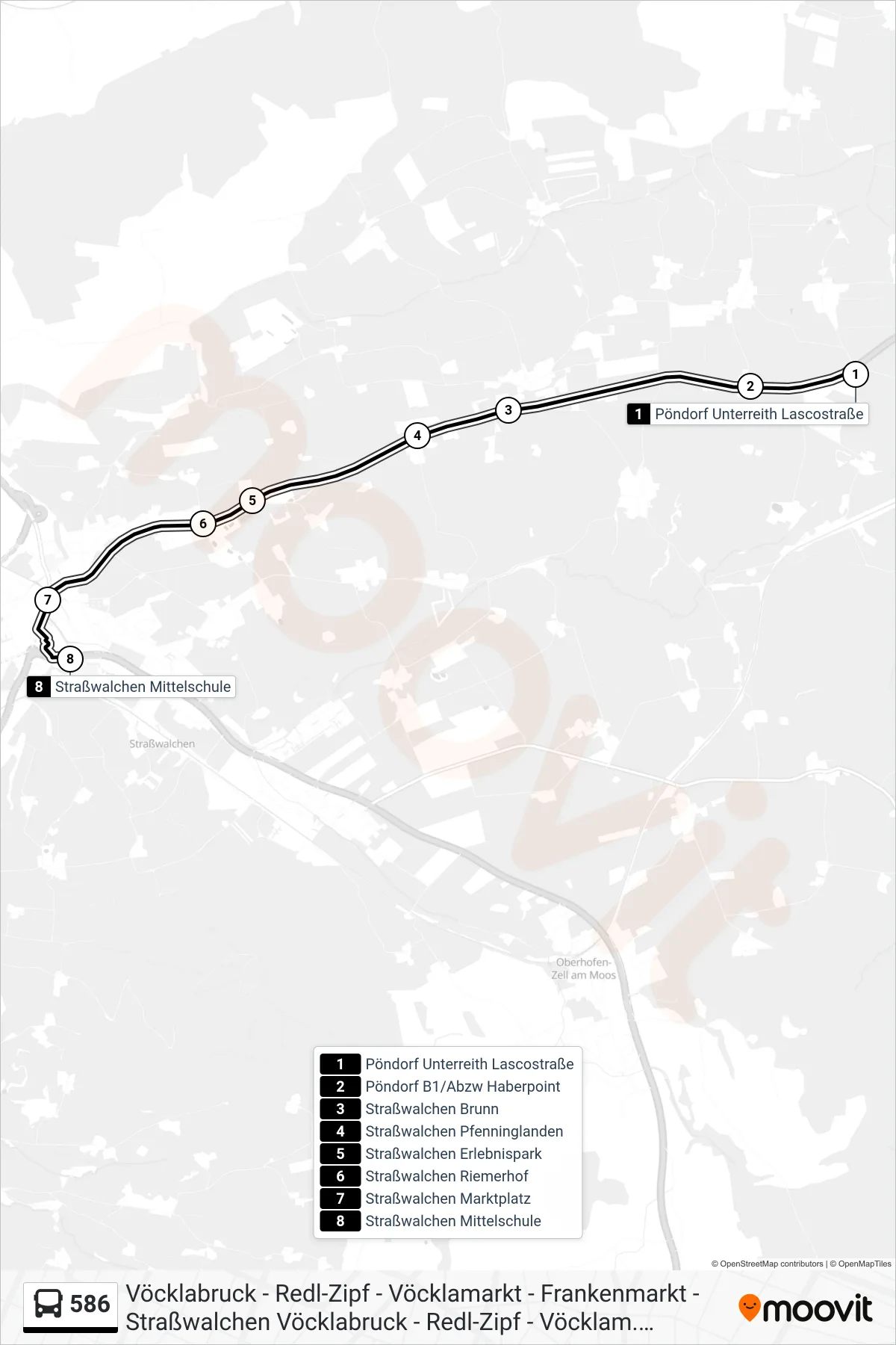 586 bus Line (Straßwalchen Mittelschule) route and stops on a map