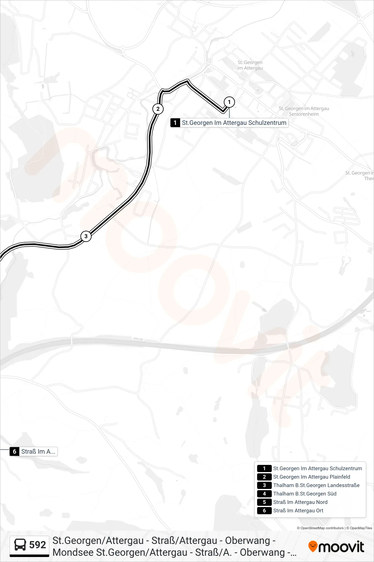 592 bus Line (Straß Im Attergau Ort) route and stops on a map