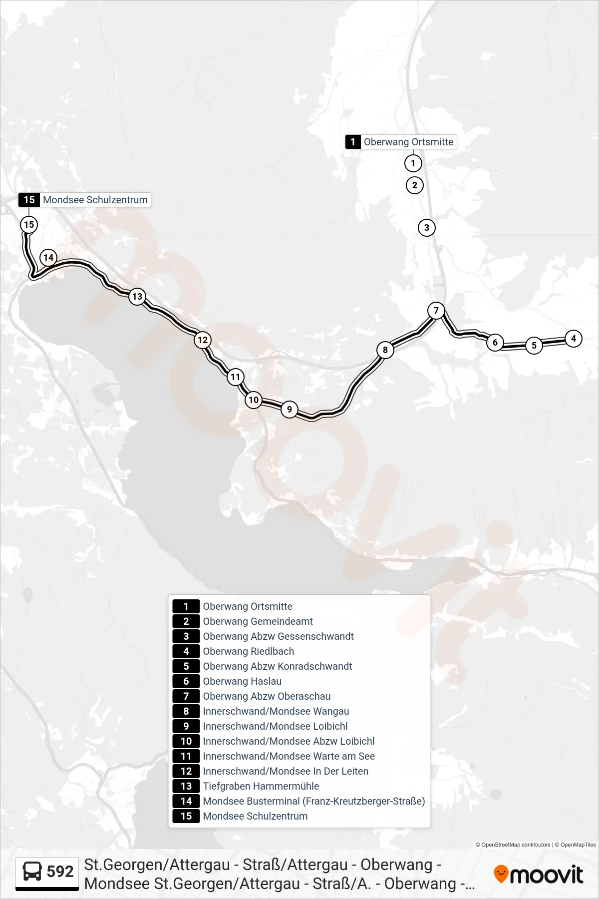 Linie 592 (Bus) Richtung Mondsee Schulzentrum: Route und Haltestellen auf der Karte