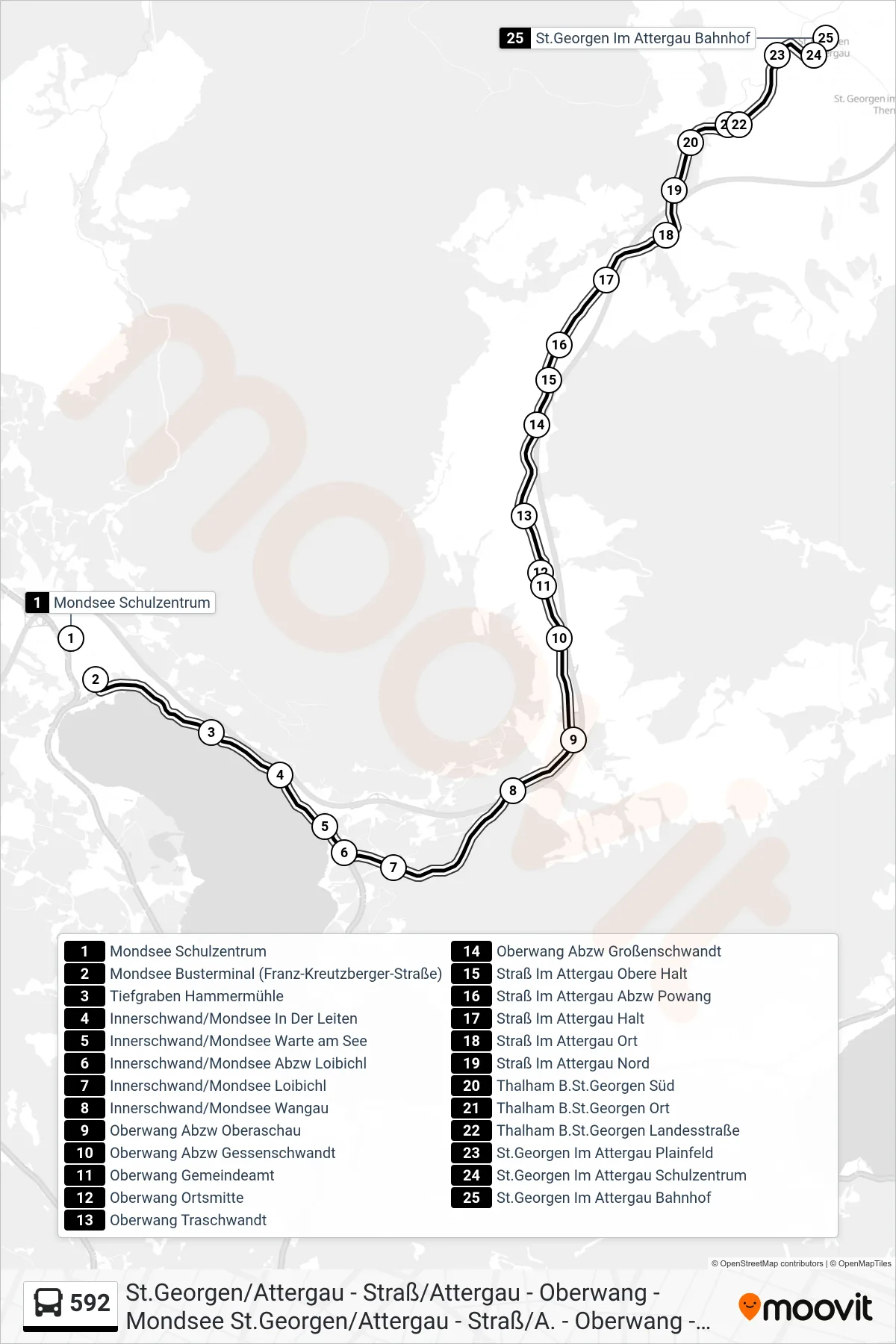 592 bus Line (St.Georgen Im Attergau Bahnhof) route and stops on a map