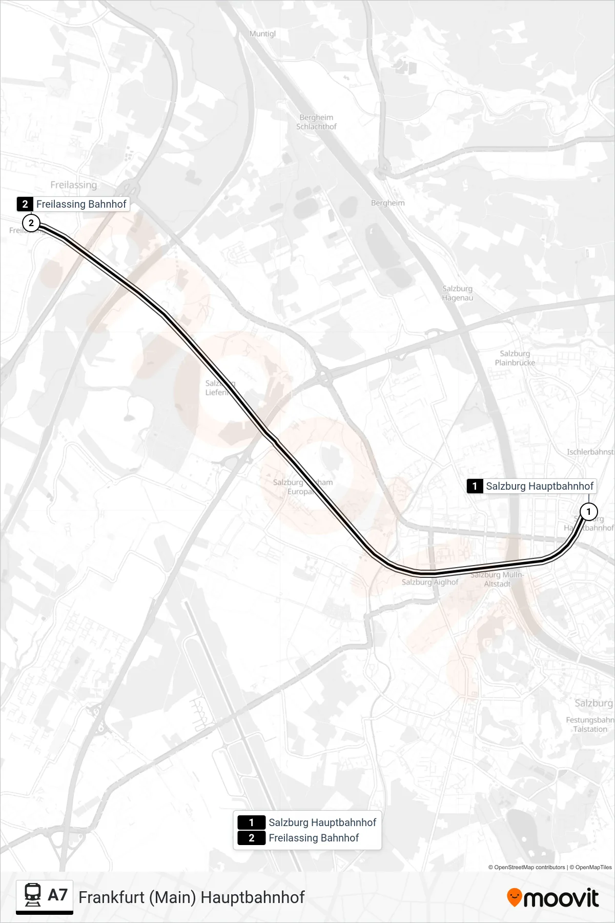 Linie A7 (Bahn) Richtung Frankfurt (Main) Hauptbahnhof: Route und Haltestellen auf der Karte