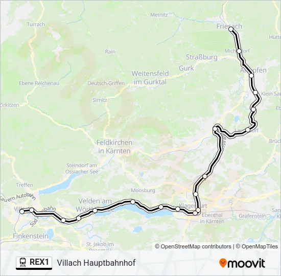 REX1 Train Line Map
