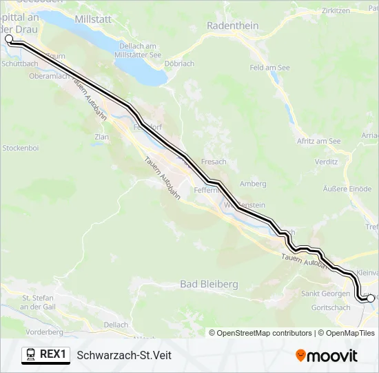 REX1 Train Line Map