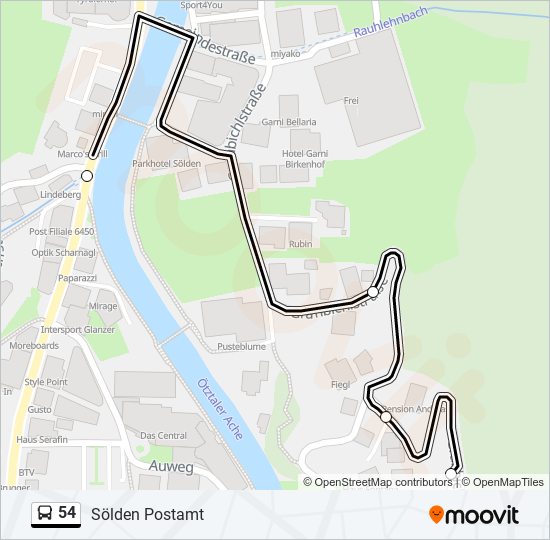 54 bus Line Map