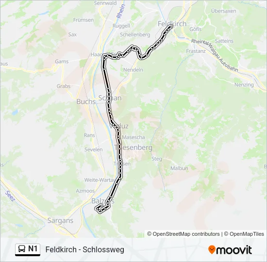 N1 Bus Line Map