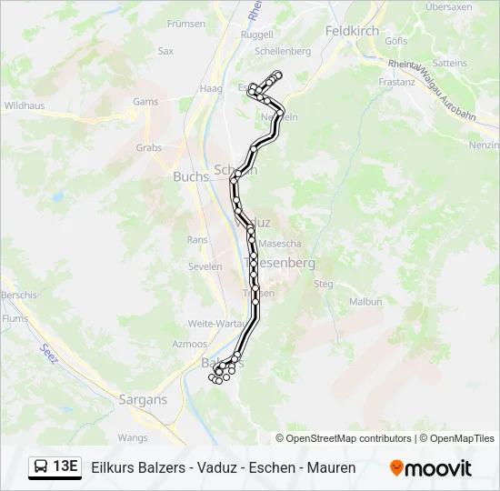 13E Bus Line Map