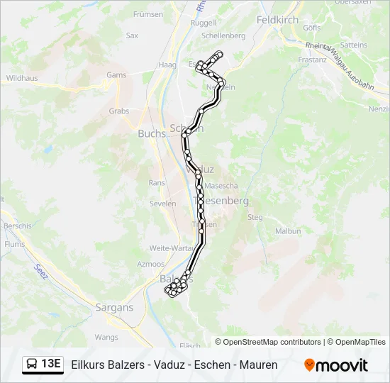 13E Bus Line Map