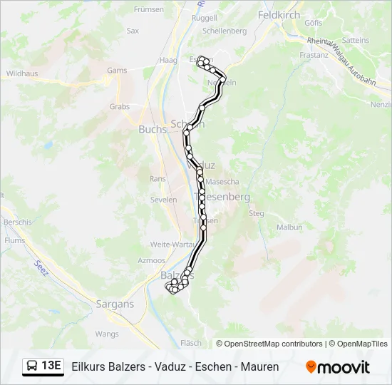 13E Bus Line Map
