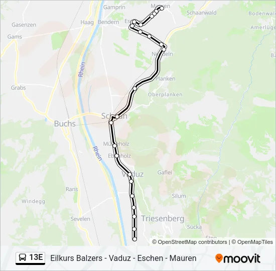 13E Bus Line Map