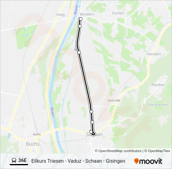 36E Bus Line Map