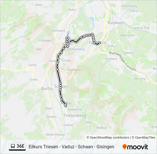 36E Bus Line Map