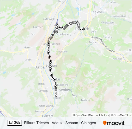 36E Bus Line Map