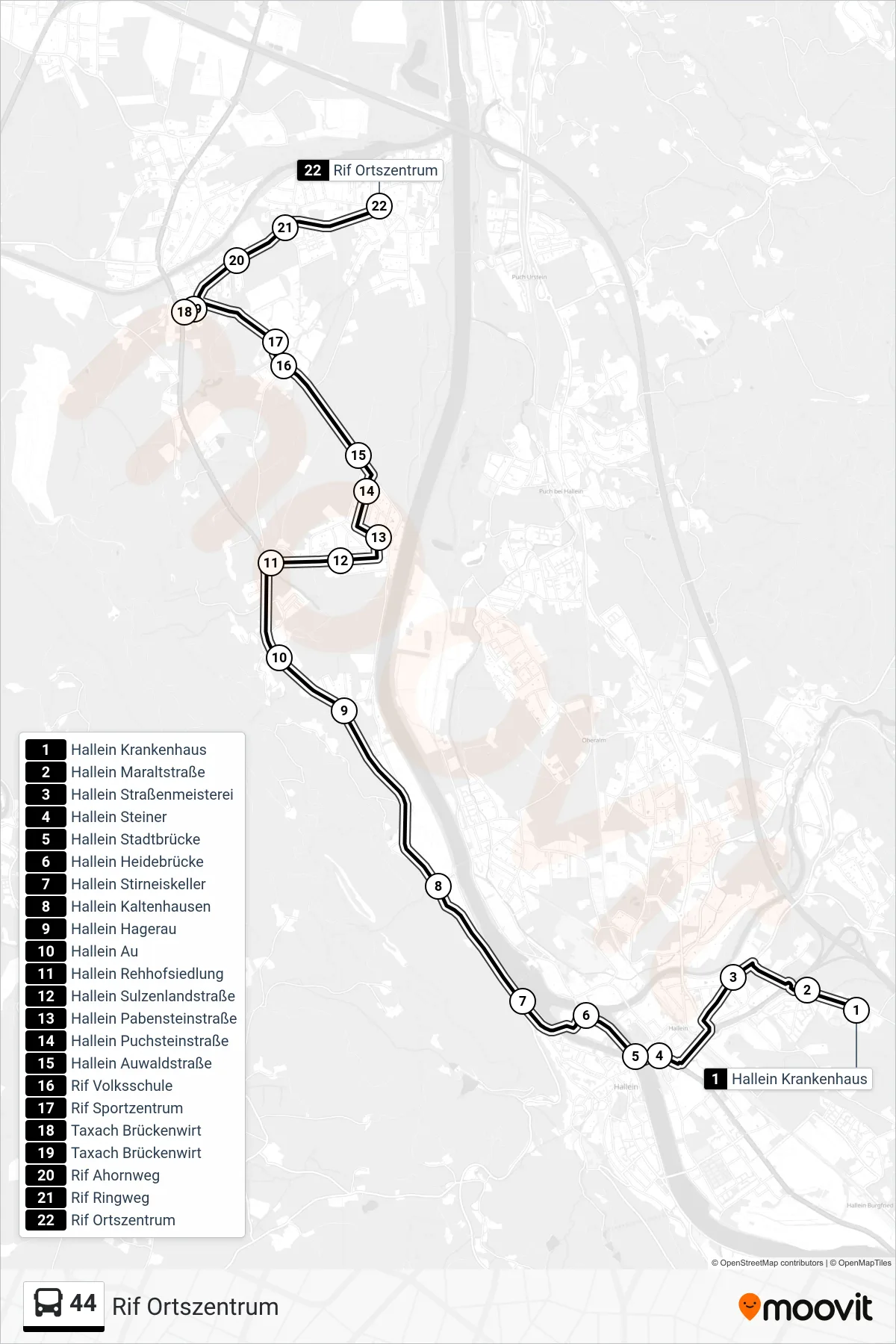 Linie 44 (Bus) Richtung Rif Ortszentrum: Route und Haltestellen auf der Karte
