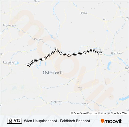 Bahnlinie A13 Karte