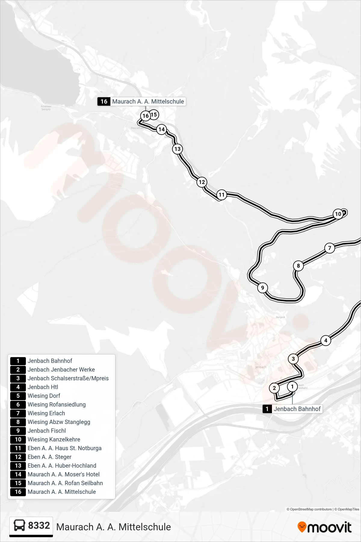 Linie 8332 (Bus) Richtung Maurach A. A. Mittelschule: Route und Haltestellen auf der Karte