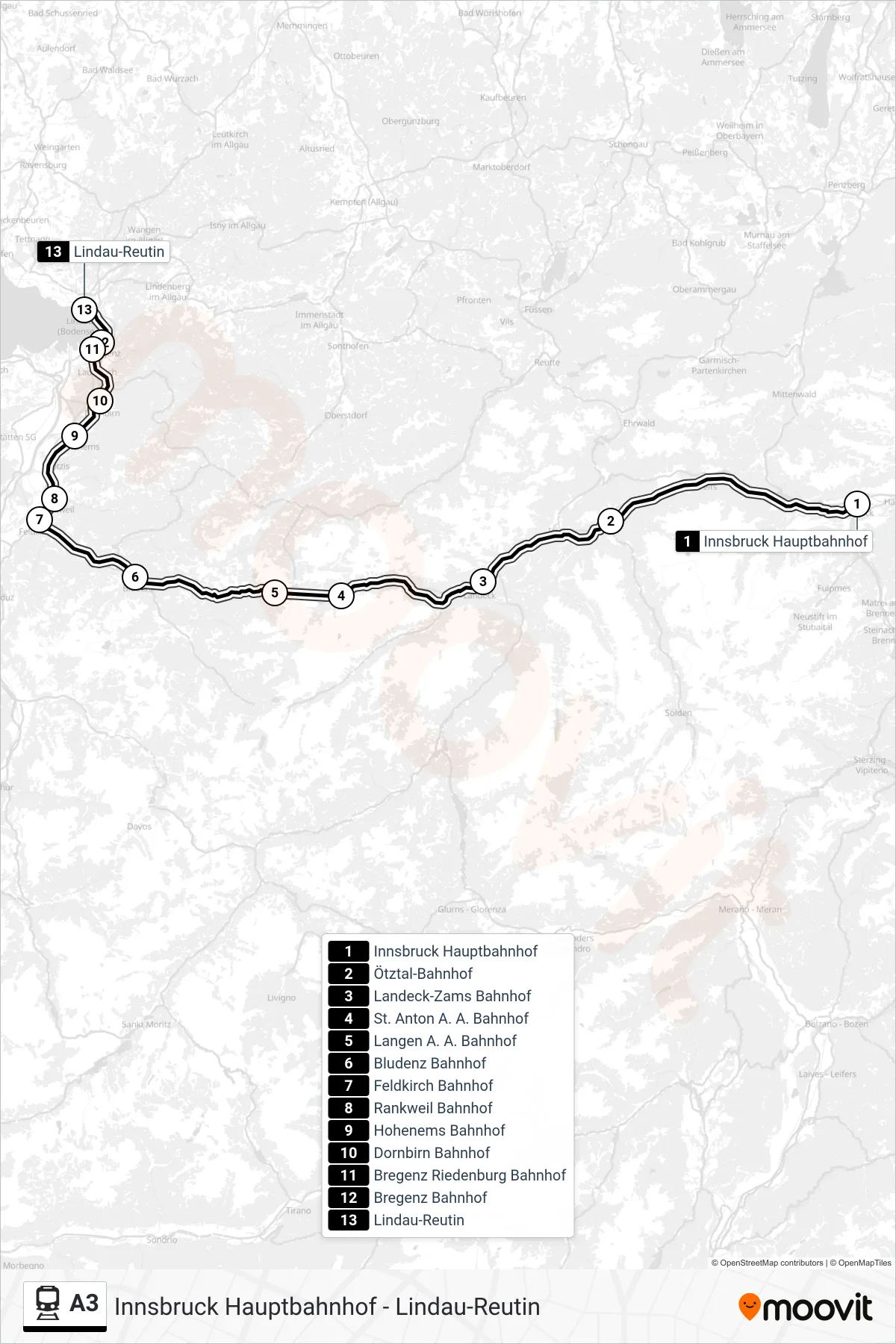 A3 tram Line (Dortmund Hauptbahnhof) route and stops on a map